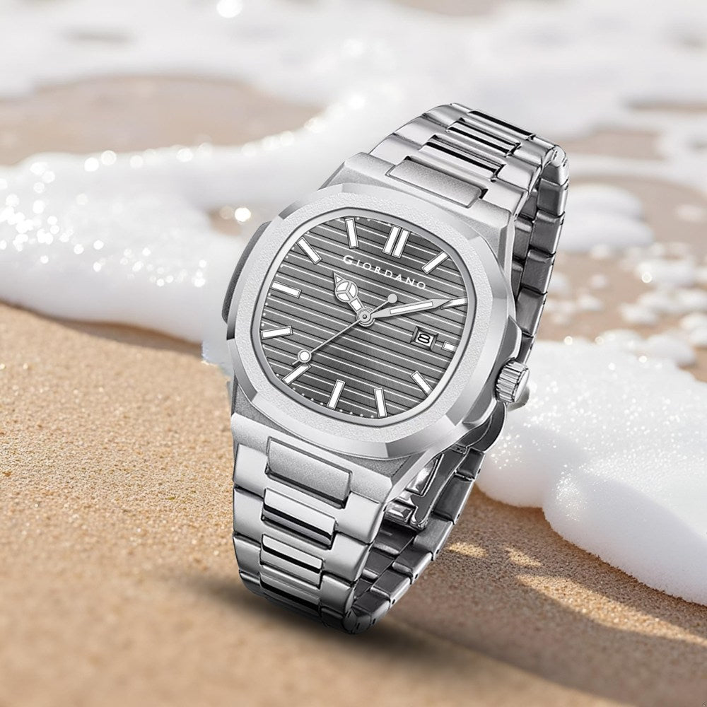 Giordano Analog Watch for Men – Textured Dial, Stainless Steel Strap, Date Display, Quartz Movement, Water Resistant | GZ-50134-66